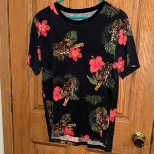 George Black T-Shirt with Tropical Print